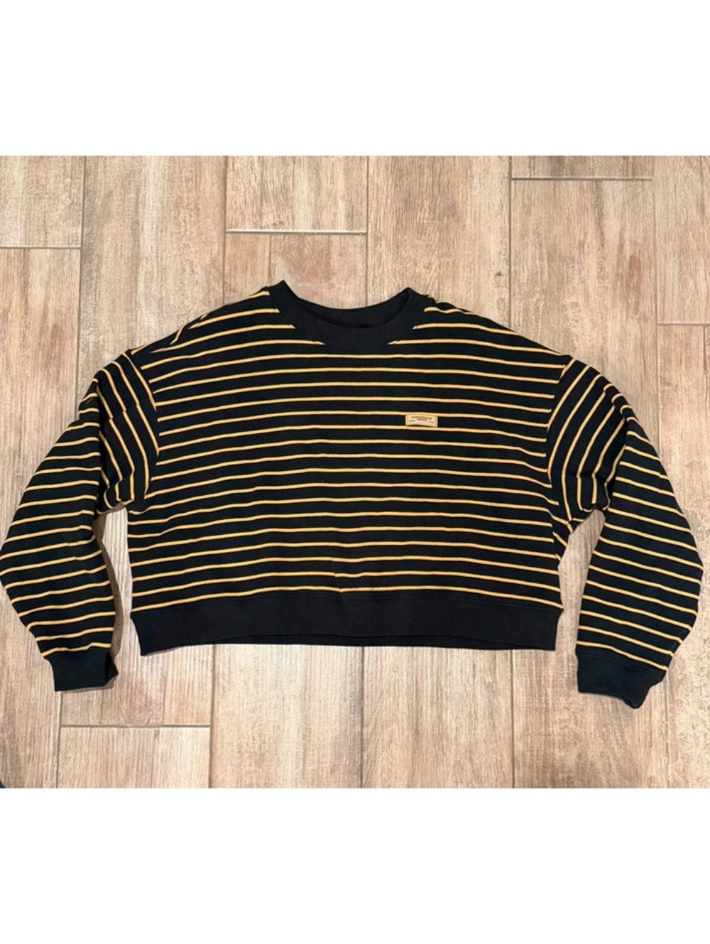 Black and Yellow Striped Ribbed Crewneck Long Sleeve Top